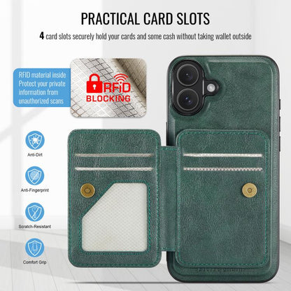 For iPhone 17 Fierre Shann Oil Wax Cow Leather Card Holder Back Phone Case(Green) - iPhone 17 Cases by FIERRE SHANN | Online Shopping UK | buy2fix