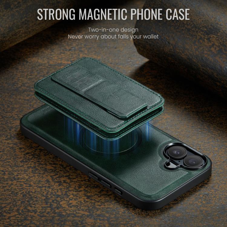 For iPhone 17 Fierre Shann Oil Wax Cow Leather Card Holder Back Phone Case(Green) - iPhone 17 Cases by FIERRE SHANN | Online Shopping UK | buy2fix