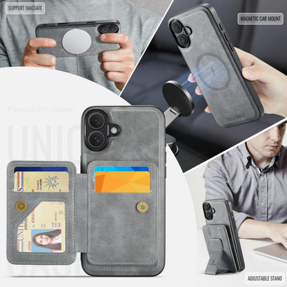 For iPhone 17 Fierre Shann Oil Wax Cow Leather Card Holder Back Phone Case(Grey) - iPhone 17 Cases by FIERRE SHANN | Online Shopping UK | buy2fix