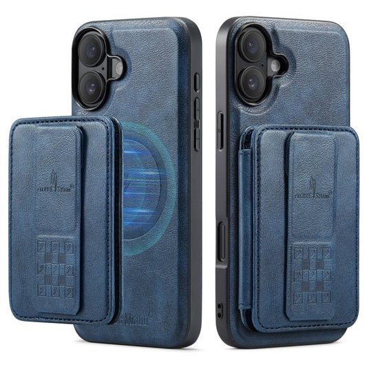 For iPhone 17 Fierre Shann Oil Wax Cow Leather Card Holder Back Phone Case(Blue) - iPhone 17 Cases by FIERRE SHANN | Online Shopping UK | buy2fix