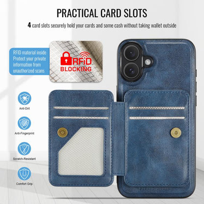 For iPhone 17 Fierre Shann Oil Wax Cow Leather Card Holder Back Phone Case(Blue) - iPhone 17 Cases by FIERRE SHANN | Online Shopping UK | buy2fix