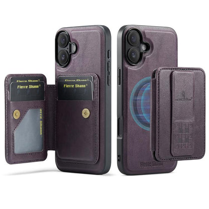 For iPhone 17 Fierre Shann Oil Wax Cow Leather Card Holder Back Phone Case(Purple) - iPhone 17 Cases by FIERRE SHANN | Online Shopping UK | buy2fix