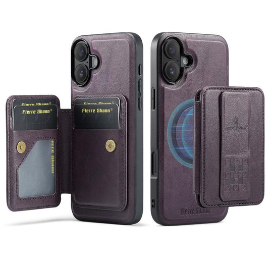 For iPhone 17 Fierre Shann Oil Wax Cow Leather Card Holder Back Phone Case(Purple) - iPhone 17 Cases by FIERRE SHANN | Online Shopping UK | buy2fix