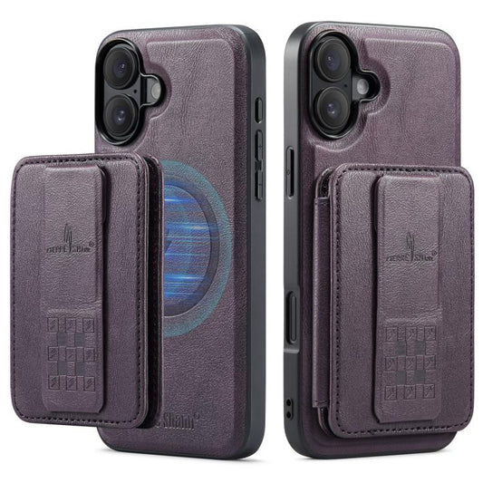 For iPhone 17 Fierre Shann Oil Wax Cow Leather Card Holder Back Phone Case(Purple) - iPhone 17 Cases by FIERRE SHANN | Online Shopping UK | buy2fix