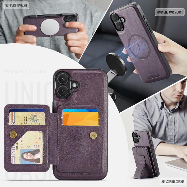 For iPhone 17 Fierre Shann Oil Wax Cow Leather Card Holder Back Phone Case(Purple) - iPhone 17 Cases by FIERRE SHANN | Online Shopping UK | buy2fix