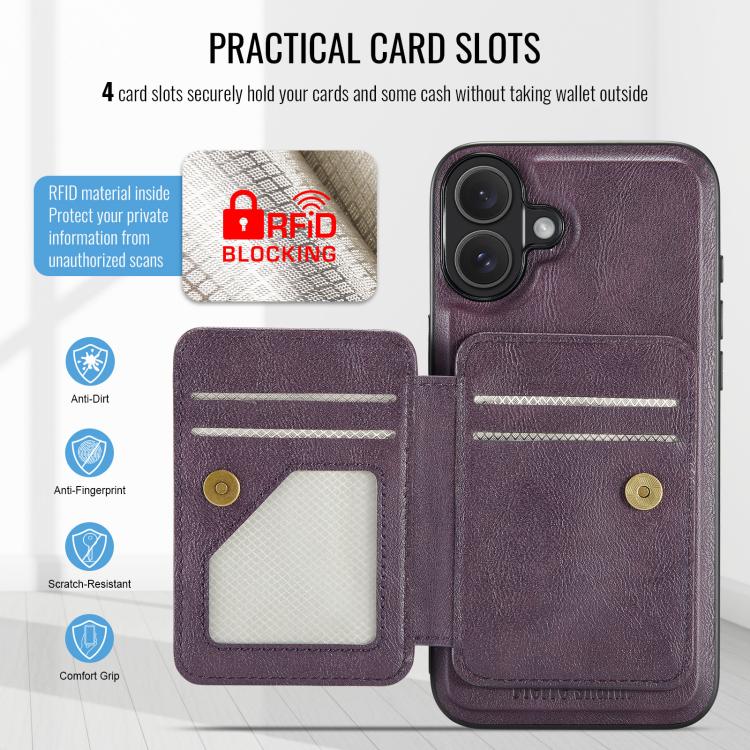 For iPhone 17 Fierre Shann Oil Wax Cow Leather Card Holder Back Phone Case(Purple) - iPhone 17 Cases by FIERRE SHANN | Online Shopping UK | buy2fix