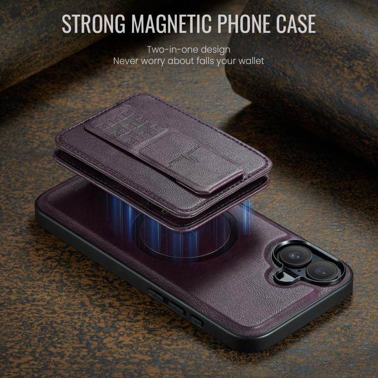 For iPhone 17 Fierre Shann Oil Wax Cow Leather Card Holder Back Phone Case(Purple) - iPhone 17 Cases by FIERRE SHANN | Online Shopping UK | buy2fix