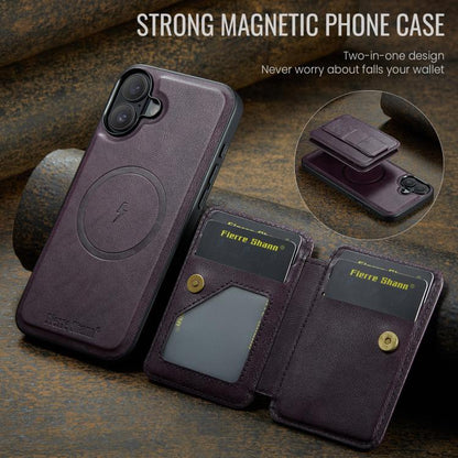 For iPhone 17 Fierre Shann Oil Wax Cow Leather Card Holder Back Phone Case(Purple) - iPhone 17 Cases by FIERRE SHANN | Online Shopping UK | buy2fix