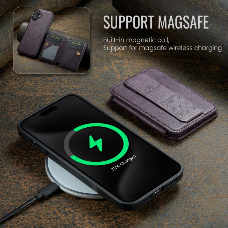 For iPhone 17 Fierre Shann Oil Wax Cow Leather Card Holder Back Phone Case(Purple) - iPhone 17 Cases by FIERRE SHANN | Online Shopping UK | buy2fix