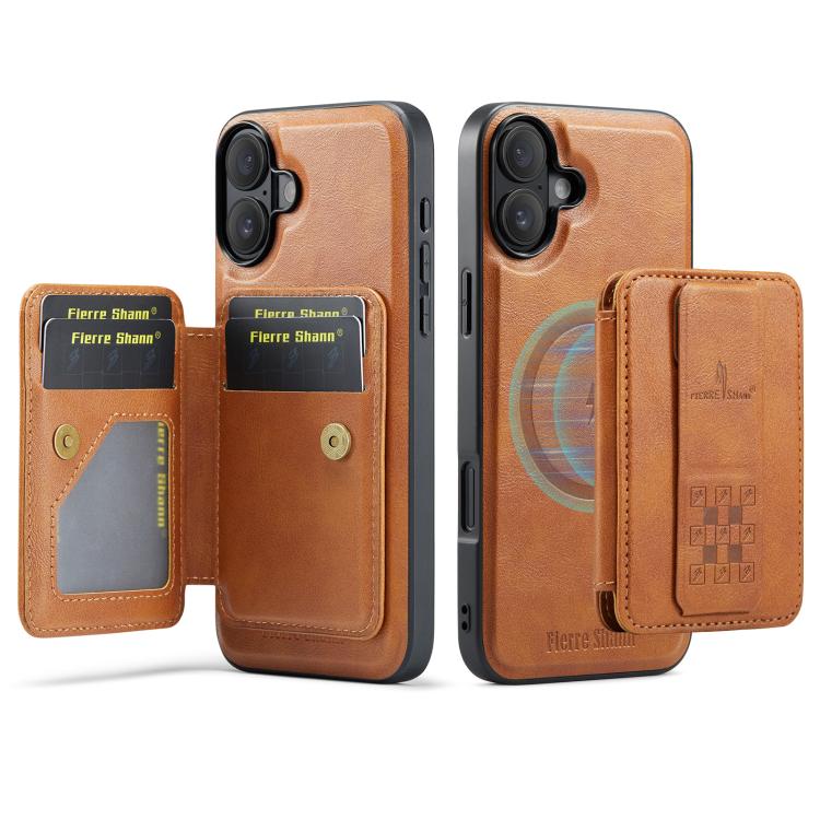 For iPhone 17 Fierre Shann Oil Wax Cow Leather Card Holder Back Phone Case(Brown) - iPhone 17 Cases by FIERRE SHANN | Online Shopping UK | buy2fix