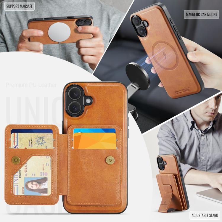 For iPhone 17 Fierre Shann Oil Wax Cow Leather Card Holder Back Phone Case(Brown) - iPhone 17 Cases by FIERRE SHANN | Online Shopping UK | buy2fix
