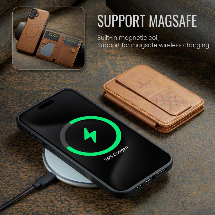 For iPhone 17 Fierre Shann Oil Wax Cow Leather Card Holder Back Phone Case(Brown) - iPhone 17 Cases by FIERRE SHANN | Online Shopping UK | buy2fix