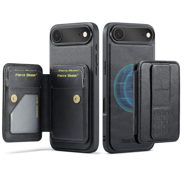 For iPhone 17 Air Fierre Shann Oil Wax Cow Leather Card Holder Back Phone Case(Black) - iPhone 17 Air Cases by FIERRE SHANN | Online Shopping UK | buy2fix