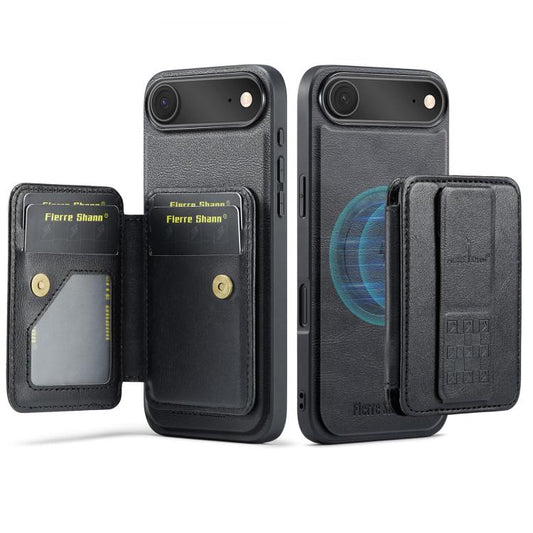 For iPhone 17 Air Fierre Shann Oil Wax Cow Leather Card Holder Back Phone Case(Black) - iPhone 17 Air Cases by FIERRE SHANN | Online Shopping UK | buy2fix