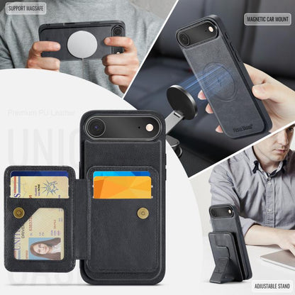 For iPhone 17 Air Fierre Shann Oil Wax Cow Leather Card Holder Back Phone Case(Black) - iPhone 17 Air Cases by FIERRE SHANN | Online Shopping UK | buy2fix