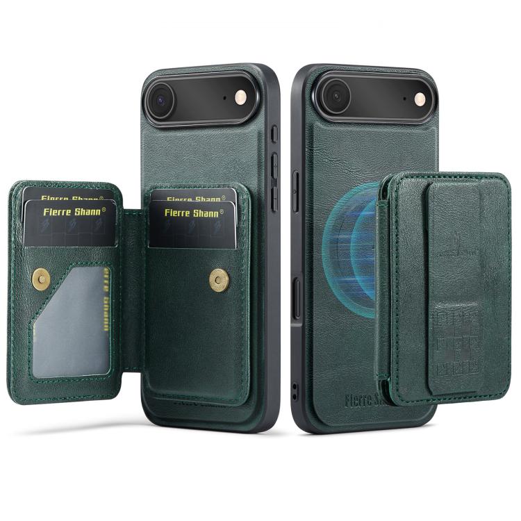 For iPhone Air Fierre Shann Oil Wax Cow Leather Card Holder Back Phone Case(Green) - iPhone Air Cases by FIERRE SHANN | Online Shopping UK | buy2fix