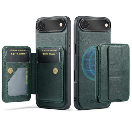 For iPhone Air Fierre Shann Oil Wax Cow Leather Card Holder Back Phone Case(Green) - iPhone Air Cases by FIERRE SHANN | Online Shopping UK | buy2fix