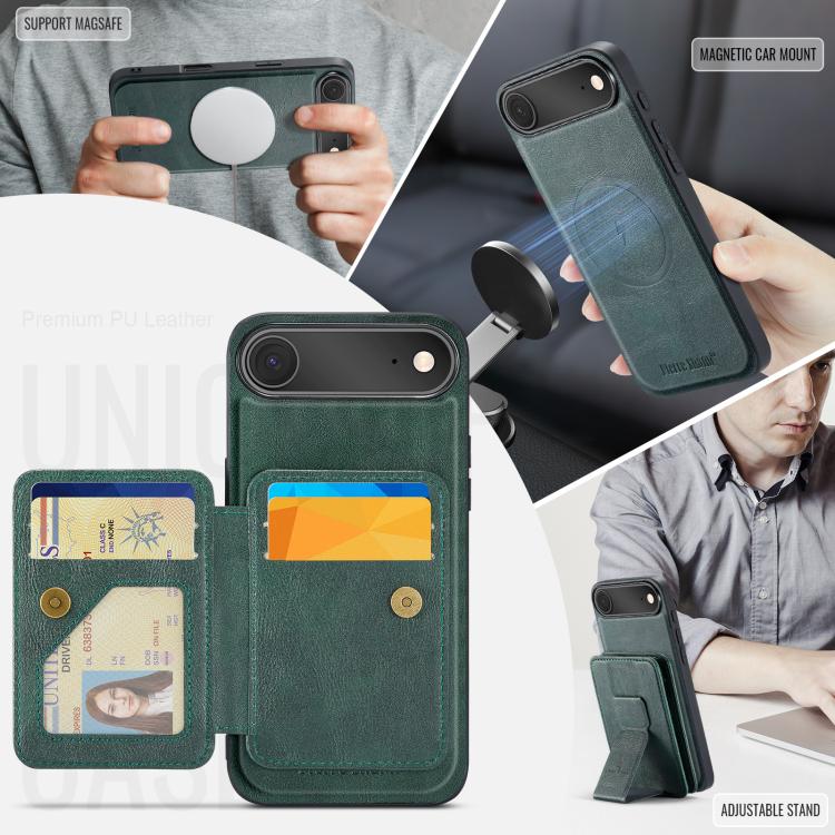 For iPhone Air Fierre Shann Oil Wax Cow Leather Card Holder Back Phone Case(Green) - iPhone Air Cases by FIERRE SHANN | Online Shopping UK | buy2fix