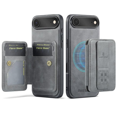 For iPhone 17 Air Fierre Shann Oil Wax Cow Leather Card Holder Back Phone Case(Grey) - iPhone 17 Air Cases by FIERRE SHANN | Online Shopping UK | buy2fix