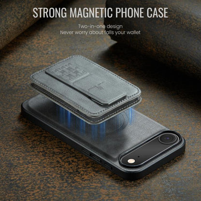 For iPhone 17 Air Fierre Shann Oil Wax Cow Leather Card Holder Back Phone Case(Grey) - iPhone 17 Air Cases by FIERRE SHANN | Online Shopping UK | buy2fix