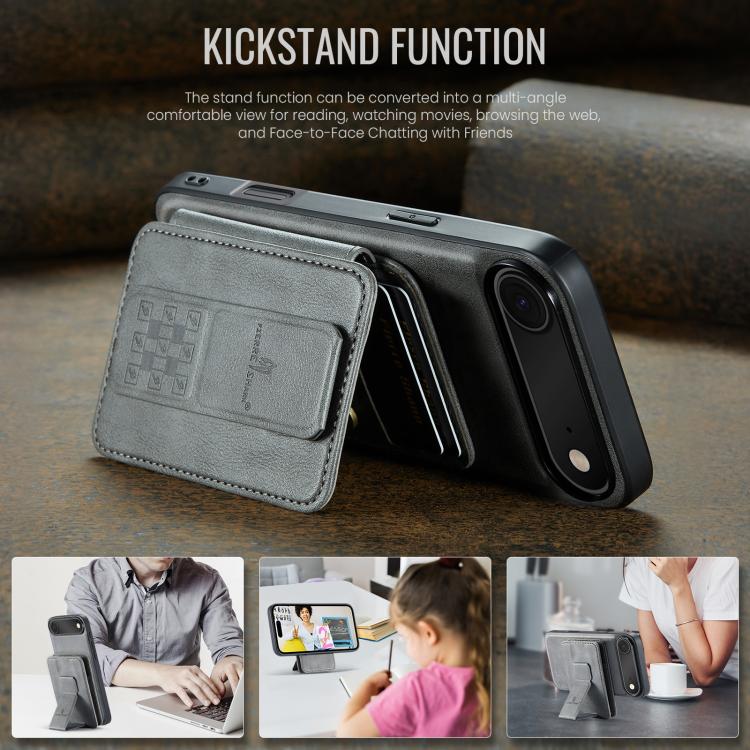 For iPhone 17 Air Fierre Shann Oil Wax Cow Leather Card Holder Back Phone Case(Grey) - iPhone 17 Air Cases by FIERRE SHANN | Online Shopping UK | buy2fix