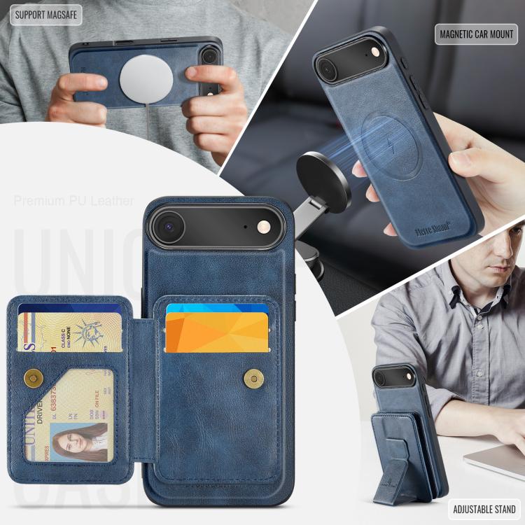For iPhone 17 Air Fierre Shann Oil Wax Cow Leather Card Holder Back Phone Case(Blue) - iPhone 17 Air Cases by FIERRE SHANN | Online Shopping UK | buy2fix