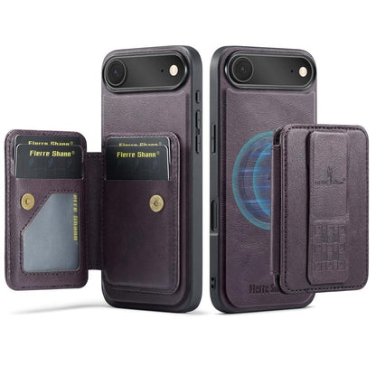 For iPhone Air Fierre Shann Oil Wax Cow Leather Card Holder Back Phone Case(Purple) - iPhone Air Cases by FIERRE SHANN | Online Shopping UK | buy2fix