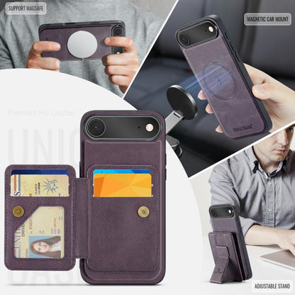 For iPhone Air Fierre Shann Oil Wax Cow Leather Card Holder Back Phone Case(Purple) - iPhone Air Cases by FIERRE SHANN | Online Shopping UK | buy2fix
