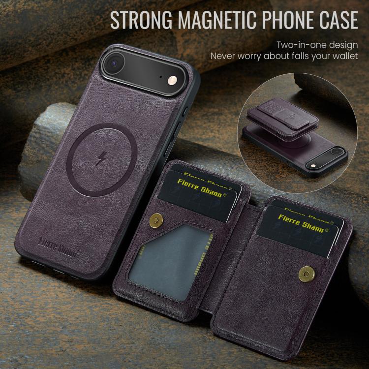 For iPhone Air Fierre Shann Oil Wax Cow Leather Card Holder Back Phone Case(Purple) - iPhone Air Cases by FIERRE SHANN | Online Shopping UK | buy2fix
