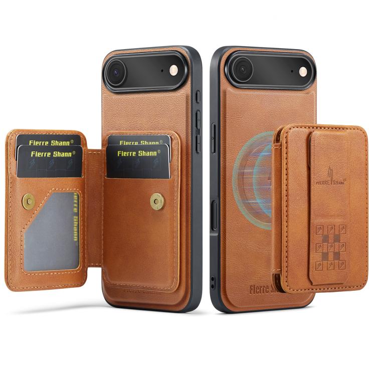 For iPhone 17 Air Fierre Shann Oil Wax Cow Leather Card Holder Back Phone Case(Brown) - iPhone 17 Air Cases by FIERRE SHANN | Online Shopping UK | buy2fix