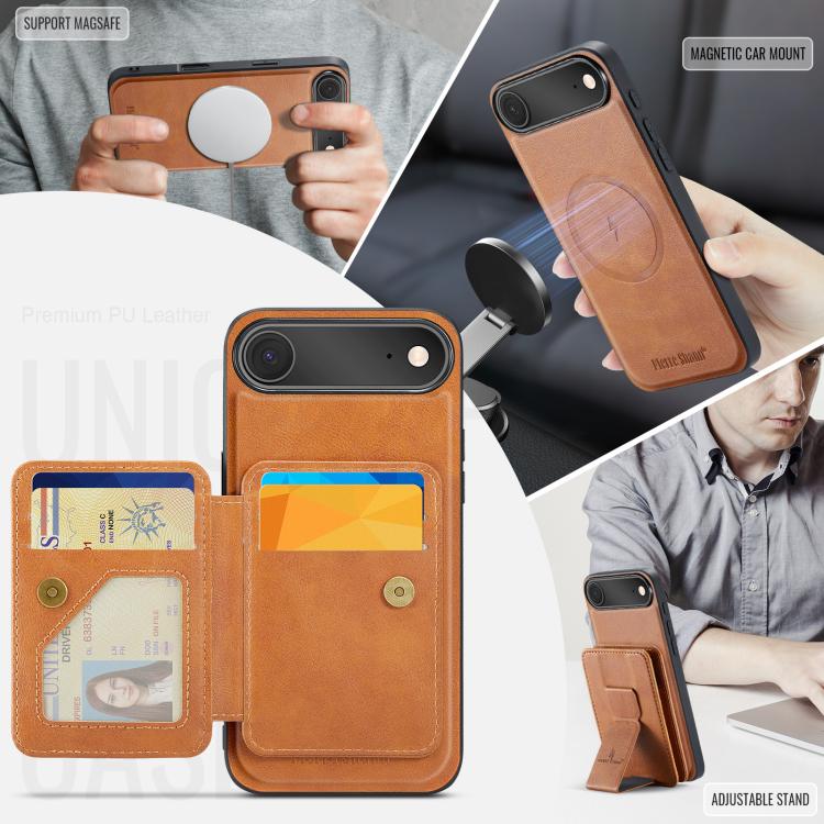 For iPhone 17 Air Fierre Shann Oil Wax Cow Leather Card Holder Back Phone Case(Brown) - iPhone 17 Air Cases by FIERRE SHANN | Online Shopping UK | buy2fix