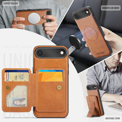 For iPhone 17 Air Fierre Shann Oil Wax Cow Leather Card Holder Back Phone Case(Brown) - iPhone 17 Air Cases by FIERRE SHANN | Online Shopping UK | buy2fix