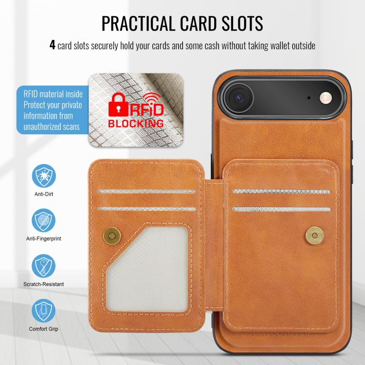 For iPhone 17 Air Fierre Shann Oil Wax Cow Leather Card Holder Back Phone Case(Brown) - iPhone 17 Air Cases by FIERRE SHANN | Online Shopping UK | buy2fix