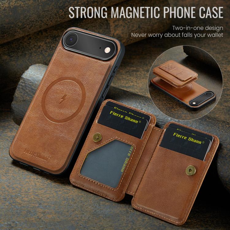 For iPhone 17 Air Fierre Shann Oil Wax Cow Leather Card Holder Back Phone Case(Brown) - iPhone 17 Air Cases by FIERRE SHANN | Online Shopping UK | buy2fix