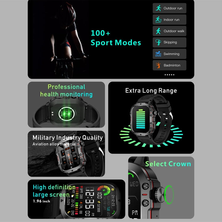 QX11 1.96 inch BT5.2 Smart Sport Watch, Support Bluetooth Call / Sleep / Blood Oxygen / Heart Rate / Blood Pressure Health Monitor(Black) by buy2fix