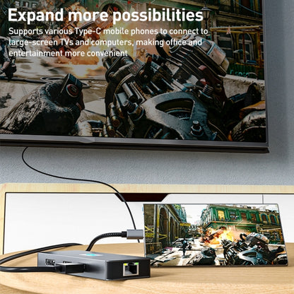 BYL-2401 8 in 1 Type-C to PD100W + USB3.0 + HDMI + DP + RJ45 HUB Docking Station(Space Grey) by buy2fix