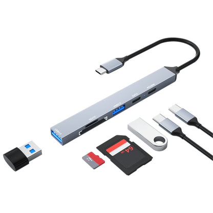 ADS-807 PD100 6 in 1 Type-C to PD100W + USB3.0 + USB2.0 + SD/TF HUB Docking Station(Space Grey) by buy2fix