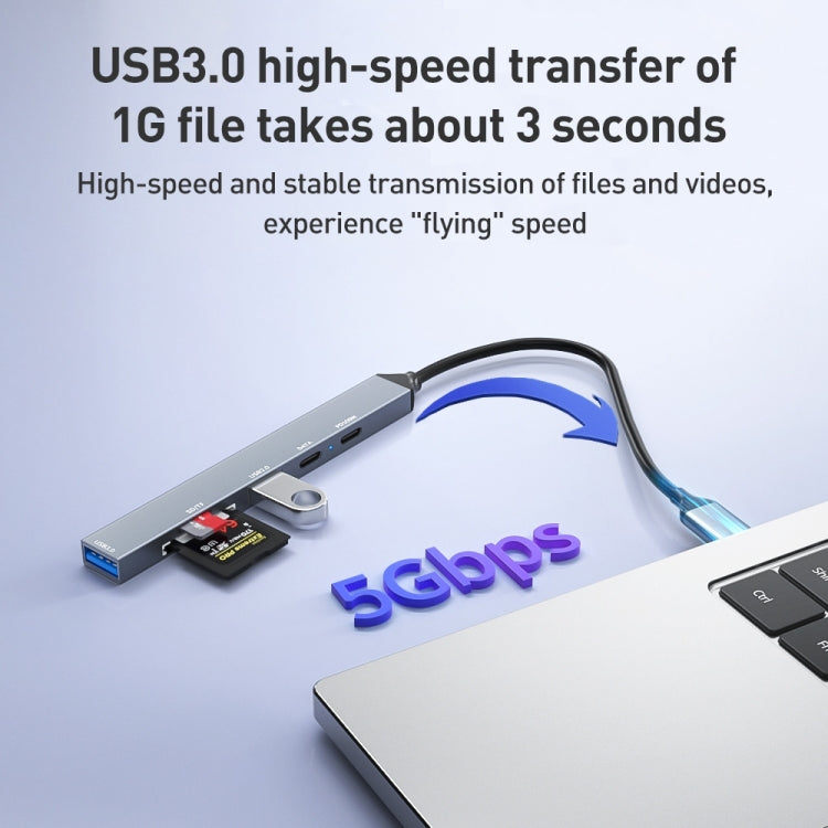 ADS-807 PD100 6 in 1 Type-C to PD100W + USB3.0 + USB2.0 + SD/TF HUB Docking Station(Space Grey) by buy2fix