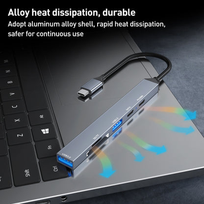 ADS-807 PD100 6 in 1 Type-C to PD100W + USB3.0 + USB2.0 + SD/TF HUB Docking Station(Space Grey) by buy2fix