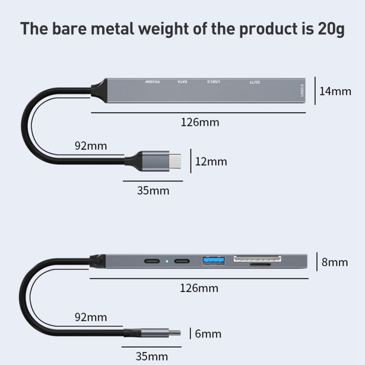 ADS-807 PD100 6 in 1 Type-C to PD100W + USB3.0 + USB2.0 + SD/TF HUB Docking Station(Space Grey) by buy2fix