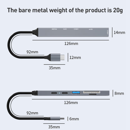 ADS-807 PD100 6 in 1 Type-C to PD100W + USB3.0 + USB2.0 + SD/TF HUB Docking Station(Space Grey) by buy2fix