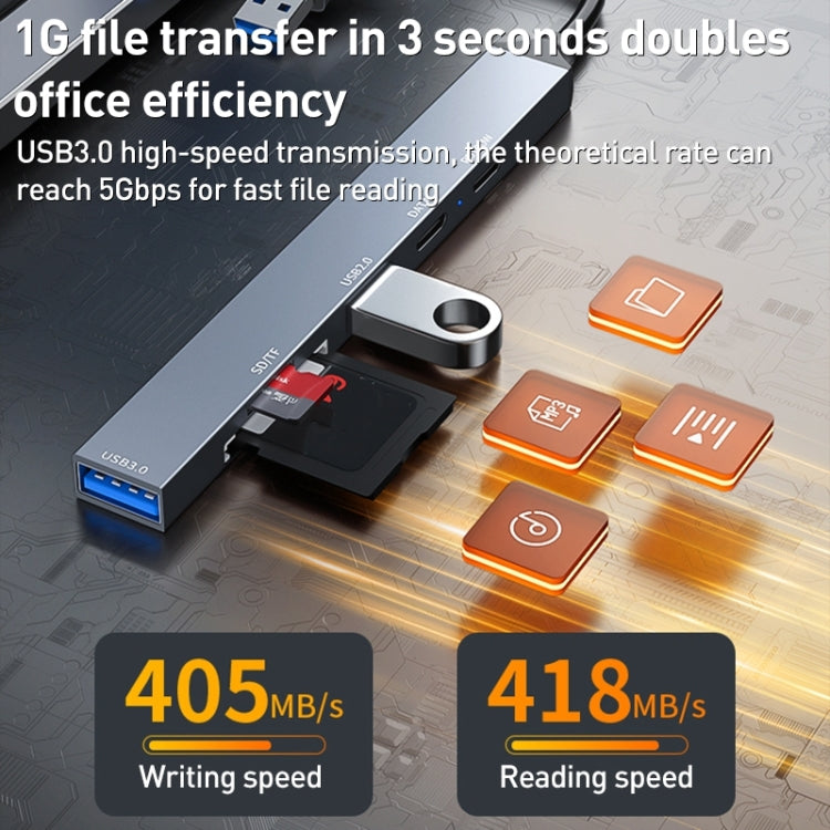 ADS-807D 6 in 1 USB + Type-C to PD100W + USB3.0/2.0 + SD/TF HUB Docking Station(Space Grey) by buy2fix