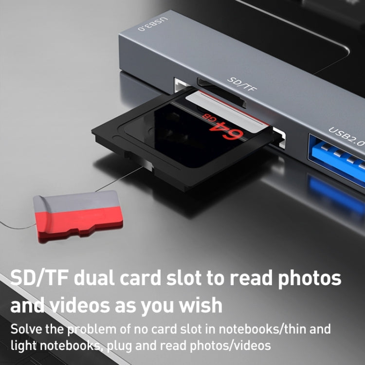 ADS-807D 6 in 1 USB + Type-C to PD100W + USB3.0/2.0 + SD/TF HUB Docking Station(Space Grey) by buy2fix