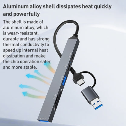 ADS-807D 6 in 1 USB + Type-C to PD100W + USB3.0/2.0 + SD/TF HUB Docking Station(Space Grey) by buy2fix