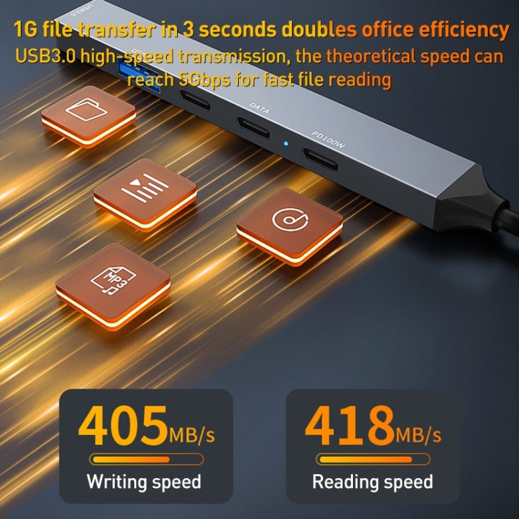 ADS-809D 5 in 1 USB + Type-C to PD100W + USB3.0/2.0 + Type-C HUB Docking Station(Space Grey) by buy2fix