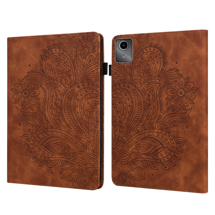 For Lenovo Tab M11 / Xiaoxin Pad 11 2024 Peacock Embossed Pattern Leather Tablet Case(Brown) - Lenovo by buy2fix | Online Shopping UK | buy2fix