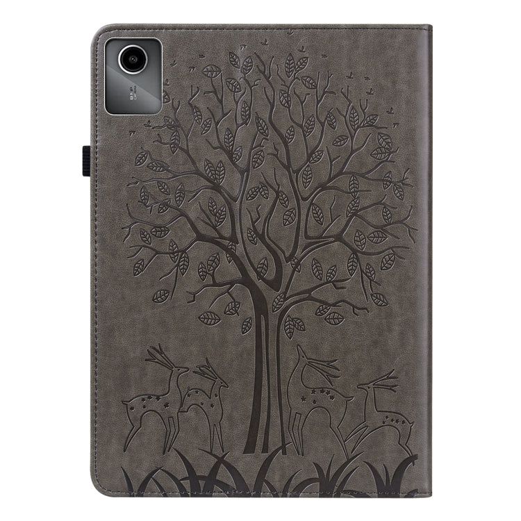 For Lenovo Tab M11 / Xiaoxin Pad 11 2024 Tree & Deer Embossed Leather Tablet Case(Grey) - Lenovo by buy2fix | Online Shopping UK | buy2fix