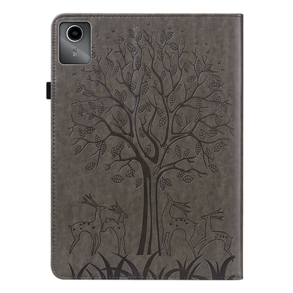 For Lenovo Tab M11 / Xiaoxin Pad 11 2024 Tree & Deer Embossed Leather Tablet Case(Grey) - Lenovo by buy2fix | Online Shopping UK | buy2fix