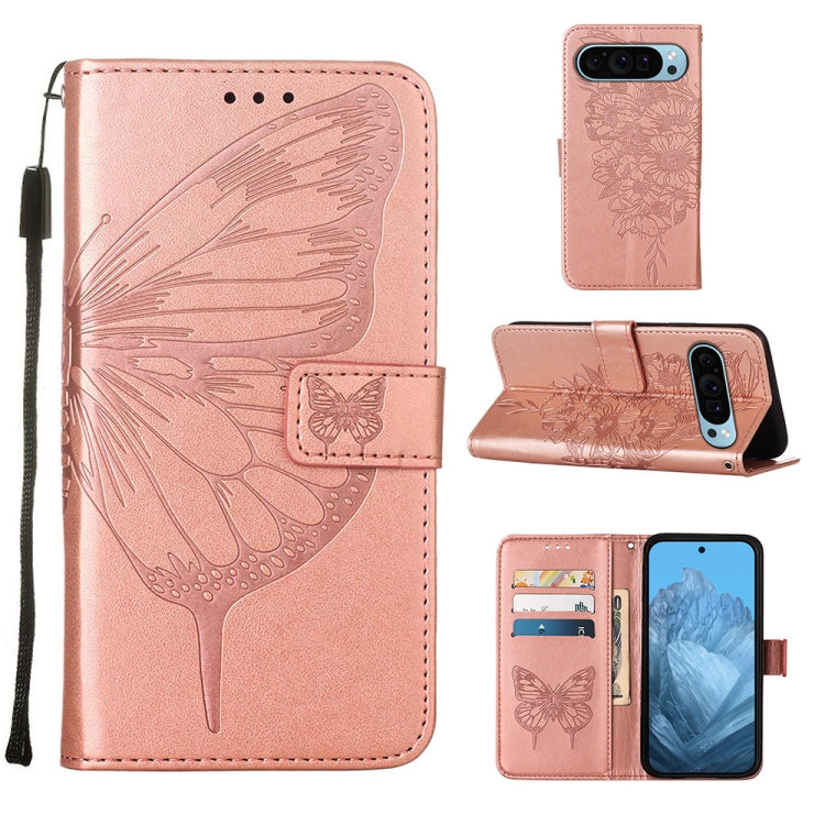 For Google Pixel 9 Embossed Butterfly Leather Phone Case(Rose Gold) by buy2fix