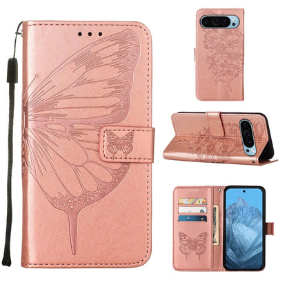 For Google Pixel 9 Embossed Butterfly Leather Phone Case(Rose Gold) by buy2fix
